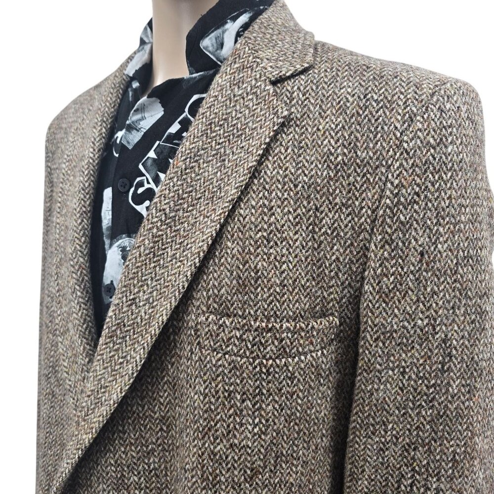 Harris Tweed Mens Brown Herringbone Handwoven In Scotland Wool Blazer Jacket 46L